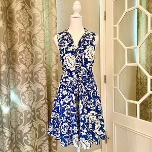 Zara Blue & White Floral Fit & Flare Dress - Size XL